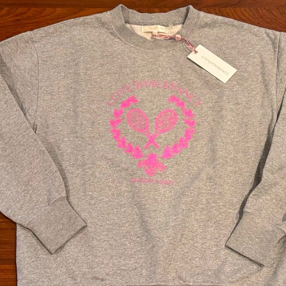 NWT LoveShackFancy Polo Racquet Club Tennis Sweatshirt Pullover Grey Pink XS /S - Picture 1 of 5